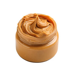 Creamy Peanut Butter Swirled in a Glass Jar on a Black Background spread food
