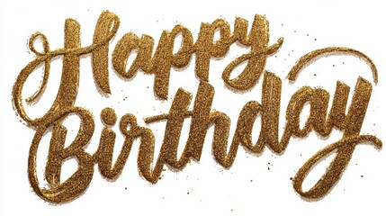a golden happy birthday lettering design isolated on transparent background