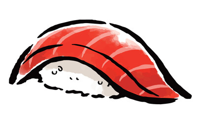 寿司のマグロ　1貫　筆タッチ手描きイラスト