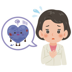 不健康な心のキャラクターと白衣を着た女性医師　上半身イラスト／ Unhealthy Mind Character with Male Doctor in White Coat　upper body illustration