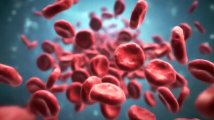 Cinematic medical animation of red blood cells flowing rapidly through the bloodstream with depth of field - Powered by Adobe