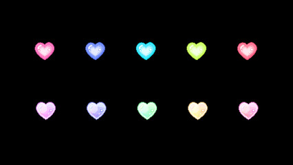 Cute 8bit Retro Game Style Colorful Heart Illustration on Black Background