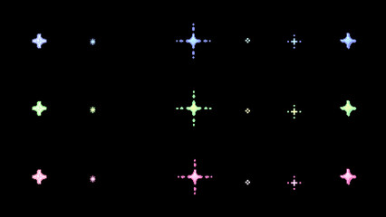 Sparkling 8bit Retro Game Style Pink Green and Blue Effect on Black Background