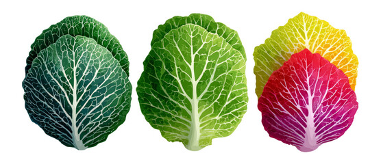 Obraz premium Array of Colorful Cabbage Leaves on Transparent Background