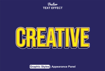 PrintCreative text effect with 3D style, yellow and blue color, editable