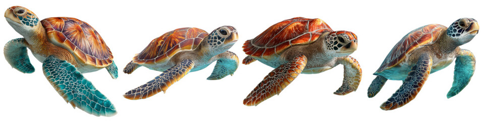 Fototapeta premium Graceful sea turtles gliding underwater, perfect for marine conservation campaigns or educational resources about ocean life, showcasing the beauty of marine wildlife