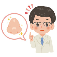 健康な鼻と白衣を着た男性医師　上半身イラスト／Healthy Nose with Male Doctor in White Coat　upper body illustration