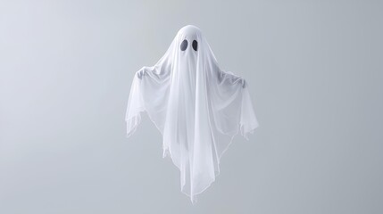 Halloween ghost floats gently on a transparent background, perfect for festive designs.