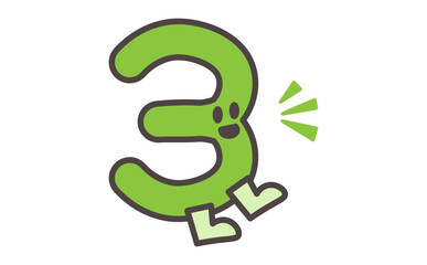 かわいい数字の3のキャラクターイラスト素材Cute Number 3 Character Illustration