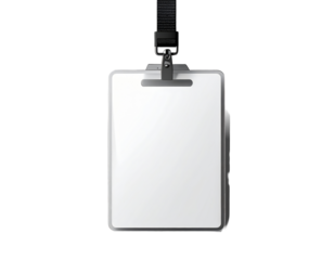 Blank ID badge with lanyard on white background.