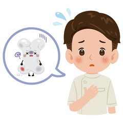 不健康な骨のキャラクターとケーシーを着た男性医師　上半身イラスト／Unhealthy Bone Character with Male Doctor in White Coat　upper body illustration