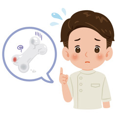 不健康な骨とケーシーを着た男性医師　上半身イラスト／Unhealthy Bone with Male Doctor in White Coat　upper body illustration