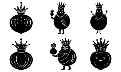 Whimsical king fruit characters for children's books and playful designs, bringing a touch of fantasy and royal flair to creative projects