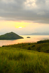 Obraz premium Scenic Island View at Sunset with Lush Green Grass.