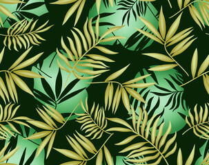 Tropical Green Leaves Seamless Pattern on Light Background