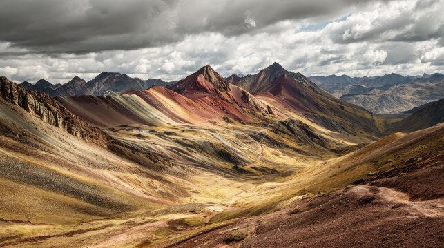 peruvian mountains landscape beautiful mountains view close to vinicunca rainbow mountain in cusco province peru no logos no brands ar 169