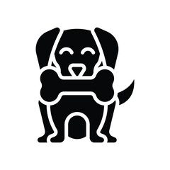 A black and white dog icon holding a bone The dog sits