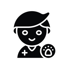 A black and white icon depicts a person with a medical cross holding a paw print