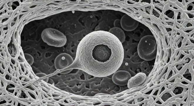 Scanning electron microscope view of a white blood cell