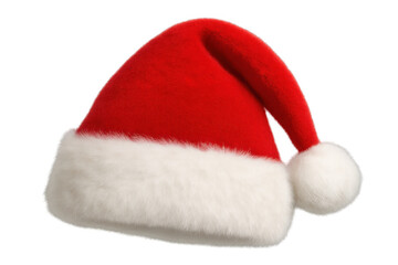 Santa hat on a transparent background, representing traditional christmas holidays and festive winter celebration