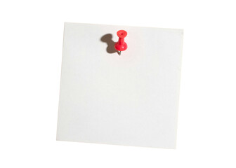 Blank white note paper with red push pin isolated on transparent background