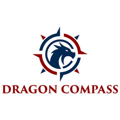 dragon compass flat minimalist logo design