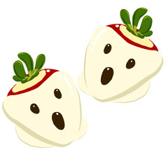 Strawberry Coated with White Chocolate and Boo Face Ornament for Halloween Vector Illustration