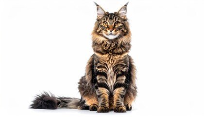 Majestic Maine Coon Cat Sitting Indoors With Soft Lighting and White Background
