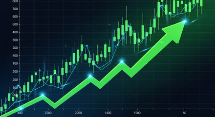 Green arrow pointing upwards on a stock market chart, indicating positive growth and financial success in a dynamic and visually engaging representation of investment