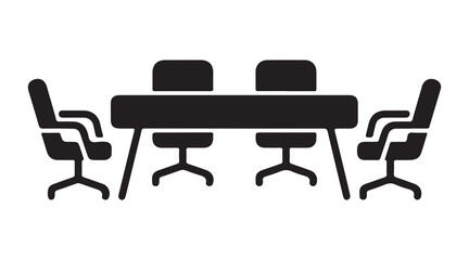 Modern meeting table arrangement with chairs and office environment elements. vector illustration of office chair and table
