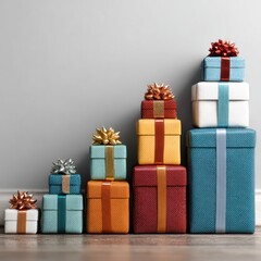 Colorful Gift Boxes with Ribbons and Bows on a Soft Background