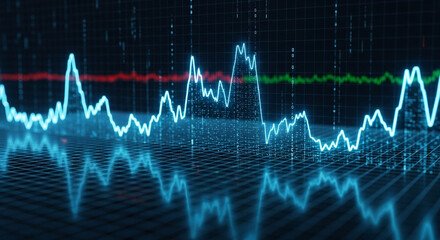 Fluctuating stock market chart showing price changes with a blue line on a dark background, indicating market volatility and investment trends in finance