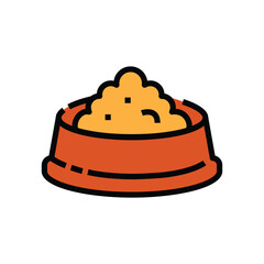 A cartoon bowl orange filled with yellow food Black outline