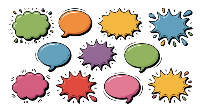 Dynamic speech bubble design with vibrant color options and classic typography