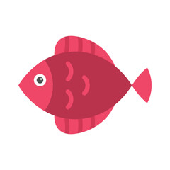 A cartoon fish is depicted Its red with a white eye and dark center Fin details are evident