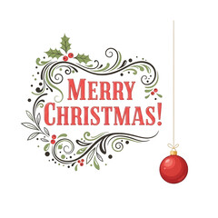 Merry christmas text with festive ornament isolated on transparent background