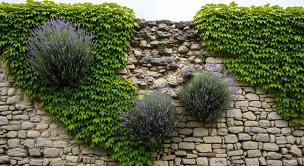 Broken Wall Covered in Ivy and Lavender