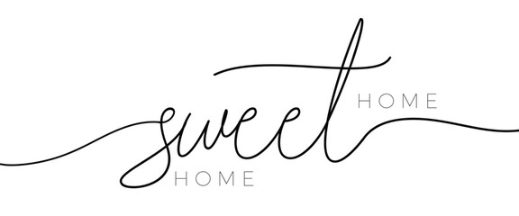 Home sweet home handwritten vector lettering. Modern slogan handwritten vector calligraphy. Black paint lettering isolated on white background. For housewarming posters, greeting cards, textile print