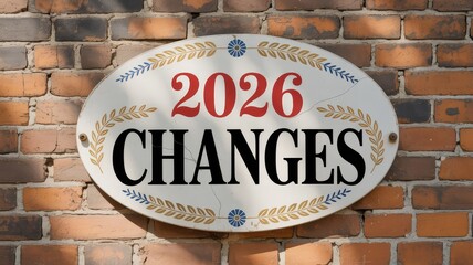 Boldly announcing 2026 changes with a vintage sign on a weathered brick wall