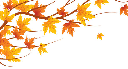 Autumn banner with orange leaves. Colorful autumn set of leaves, mashrooms and acorns. Vector...