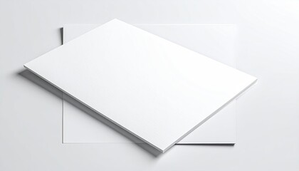 A Textured White Paper Card Placed Angled Over a Light Grey Paper Sheet on a Clean White Surface Illuminated by Soft Light Creating Subtle Shadows and Highlights