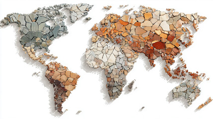 A digital map fragments and tears apart, symbolizing global disintegration, with glowing network lines and pixelated pieces scattering in hyperrealistic detail.
