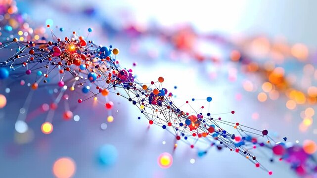 Futuristic abstract visualization of a complex digital network with glowing interconnected nodes and data points - Powered by Adobe