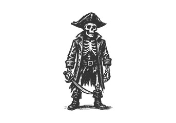 skeleton pirate hand drawn simple sketch vector illustration