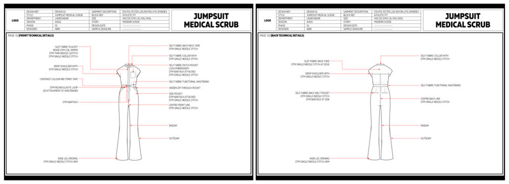 Jumpsuit Medical Scrub Teck Pack