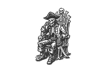 skeleton pirate hand drawn simple sketch vector illustration