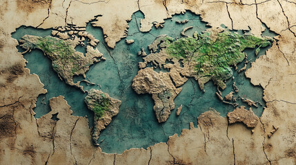 A digital map fragments and tears apart, symbolizing global disintegration, with glowing network lines and pixelated pieces scattering in hyperrealistic detail.
