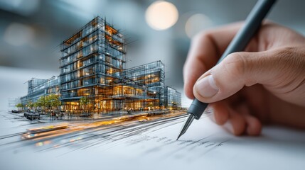 A hand annotating a construction budget using a digital pen in a professional setting.