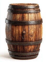 Obraz premium 3d wooden barrel cartoon style illustration ai image generative isolated white background