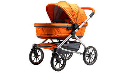 Orange pram on black background